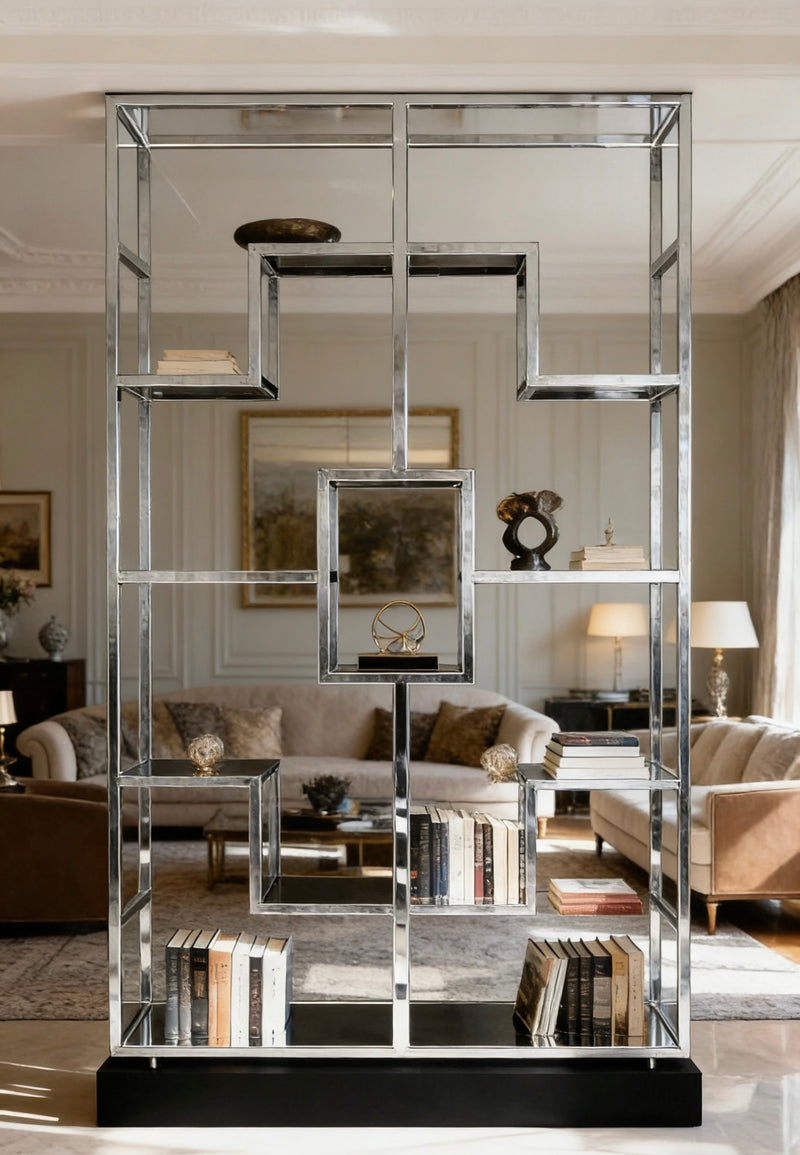 Modern Classic Clear Glass Stainless Steel Display Shelf