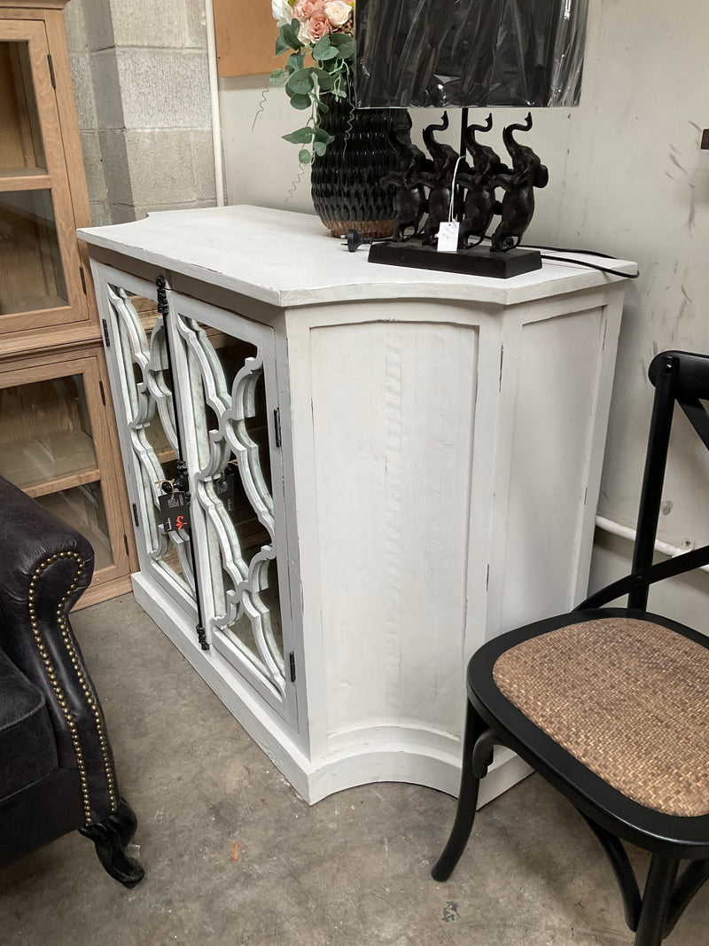 Distressed Cabinet With Antique Glass Panelled Door/Antique White
