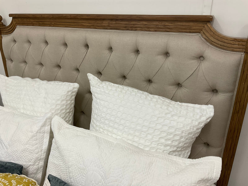 Watson French Country Oak Frame Upholstered Button King Size Bed