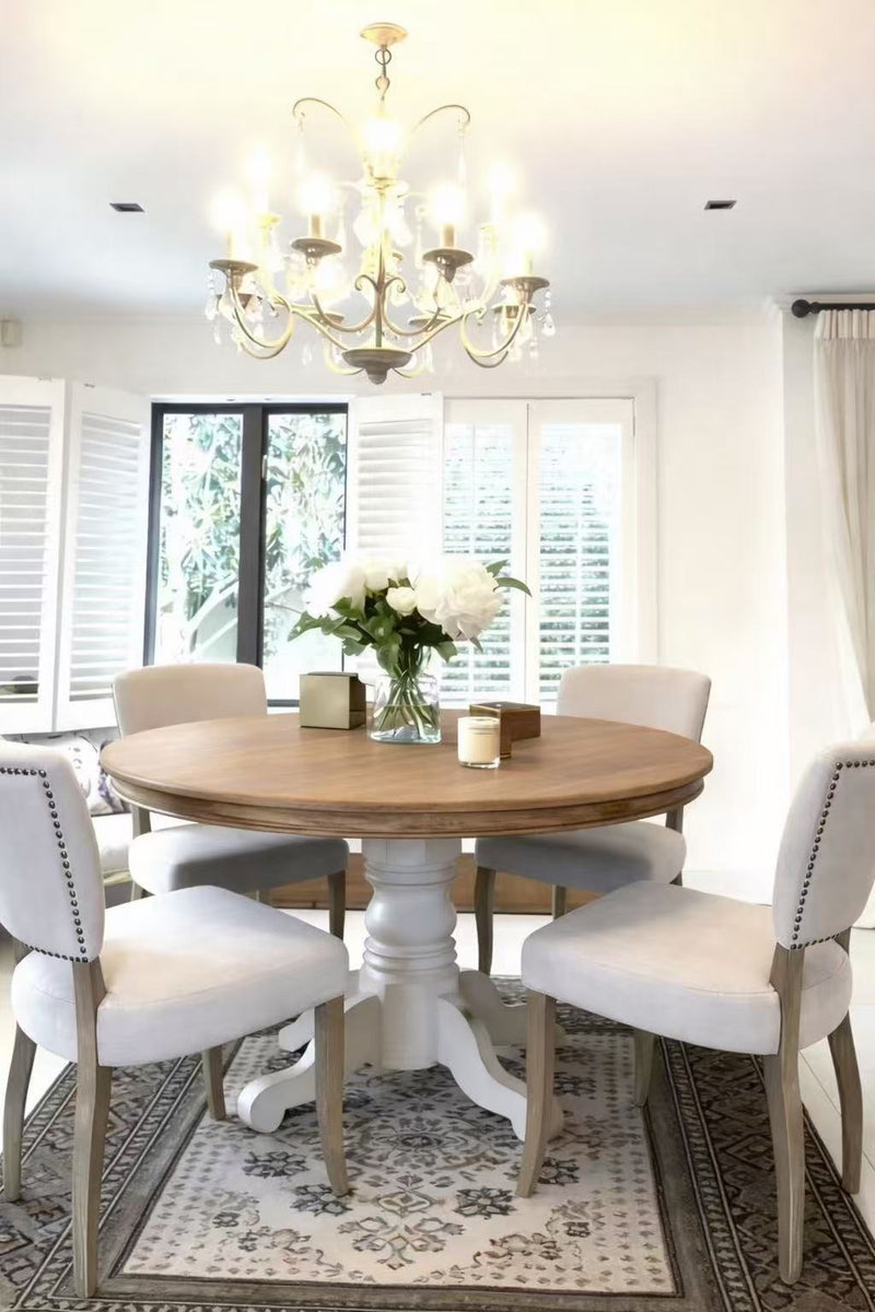 1.4M Round French Country Dining Table White/ Natural