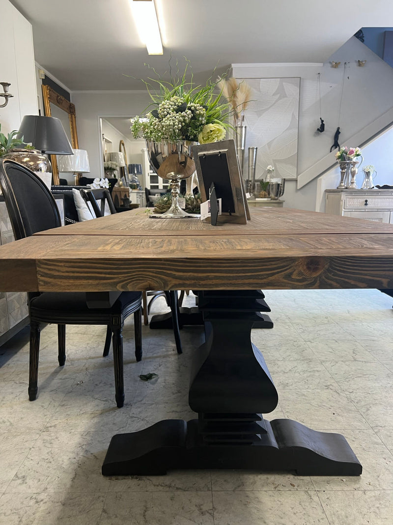1.8-2.4m Extended  Wood Trestle Dining Table/ Black Base