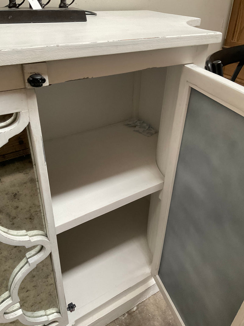 Distressed Cabinet With Antique Glass Panelled Door/Antique White