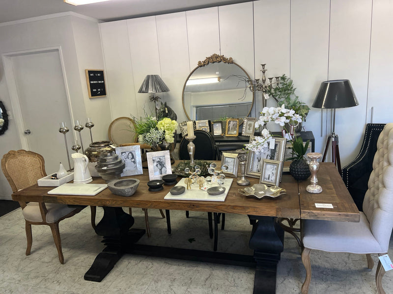 1.8-2.4m Extended  Wood Trestle Dining Table/ Black Base