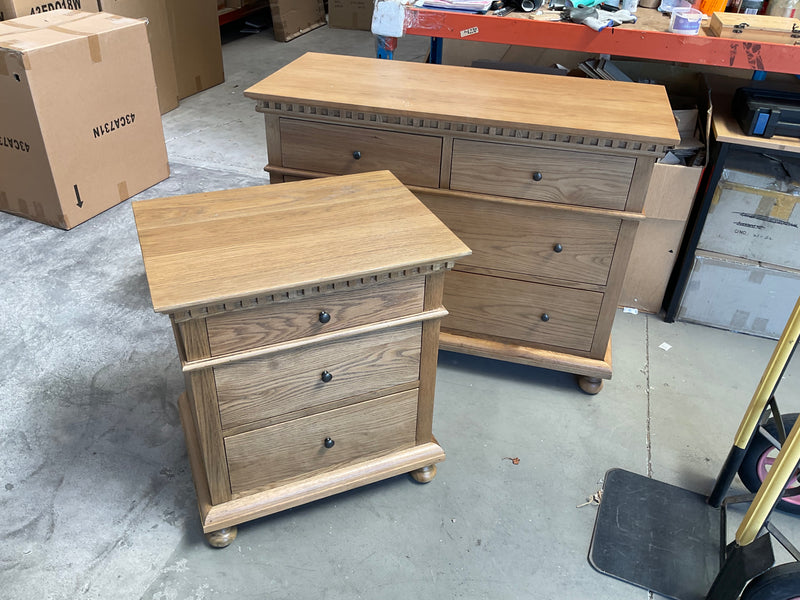 Maison French Country--Large  3 drawer bed side table/ Natural Gloss