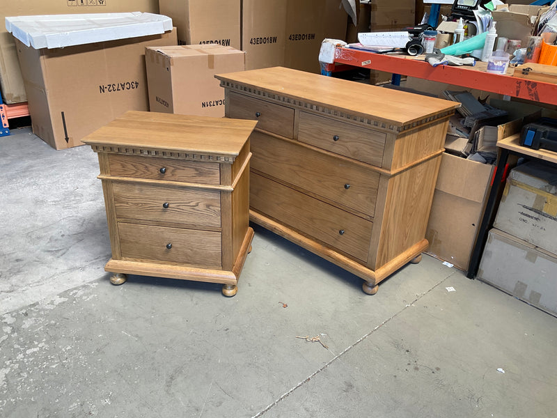 Maison French Country--Large  3 drawer bed side table/ Natural Gloss