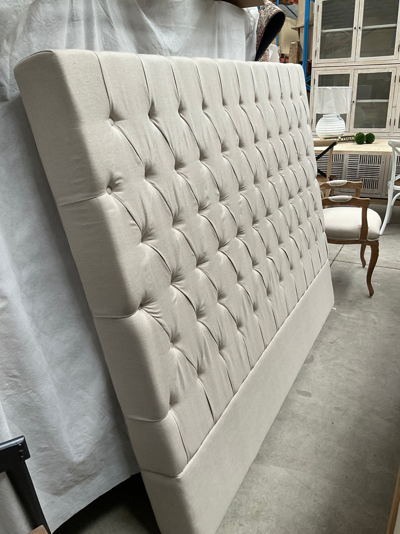 Superking/ Buttoned 150cm H headboard Beige Linen