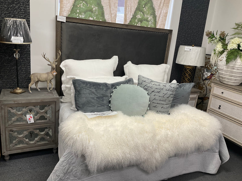 King/French Country OAK  Headboard 150cm H /Charcoal Velvet