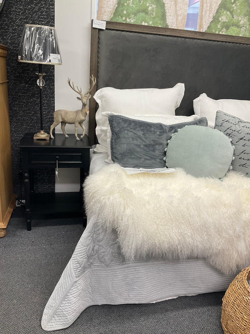 King/French Country OAK  Headboard 150cm H /Charcoal Velvet