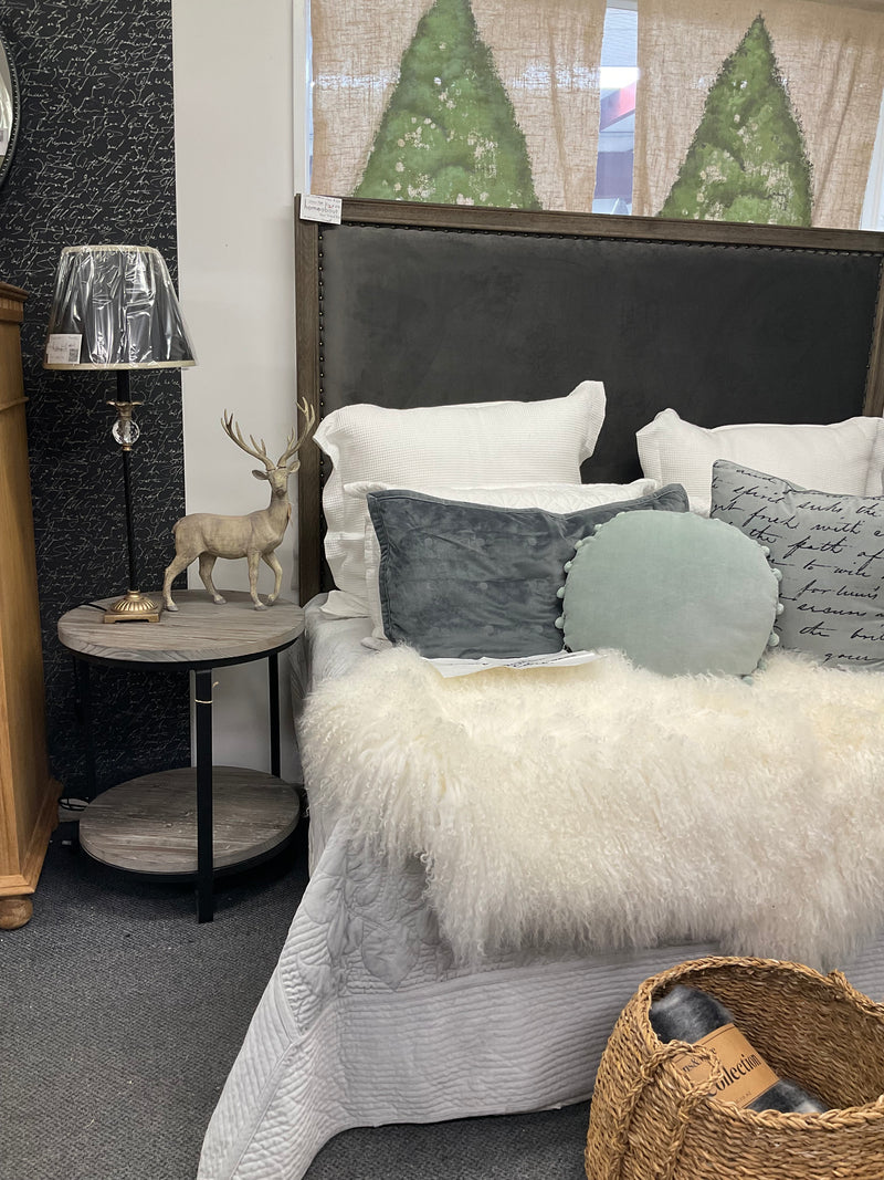 King/French Country OAK  Headboard 150cm H /Charcoal Velvet