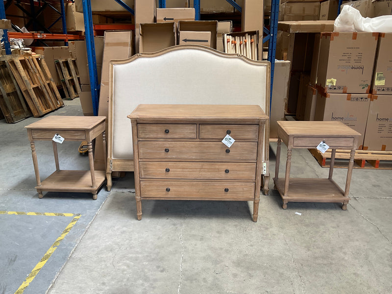 Jorma French Country Oak Frame Upholstered SuperKing Size Bed