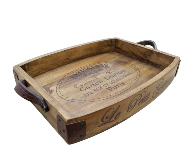 Curved Serving Tray With Leather Handle