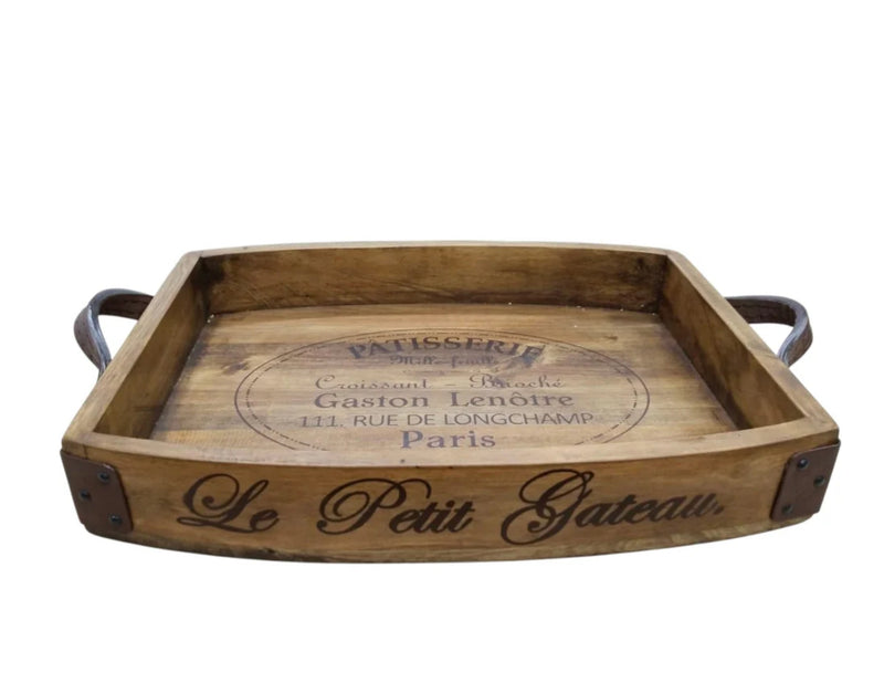 Curved Serving Tray With Leather Handle