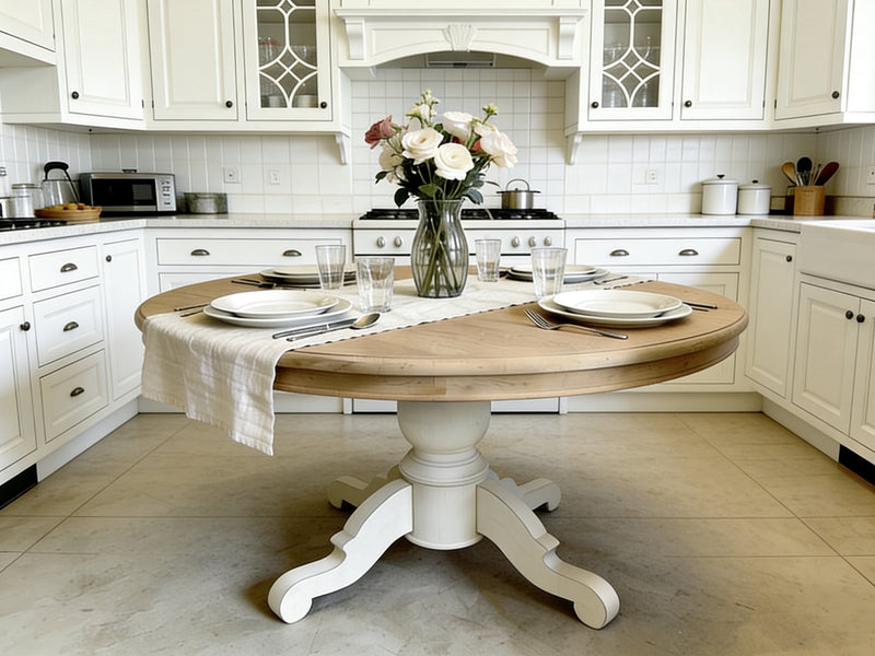 1.4M Round French Country Dining Table White/ Natural