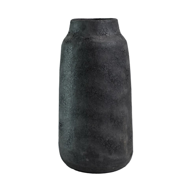 Earthenware Tall Wide Mouth Vessel - Aged Black