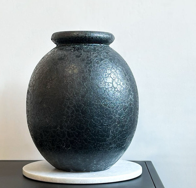Earthenware Round Vessel - Aged Black