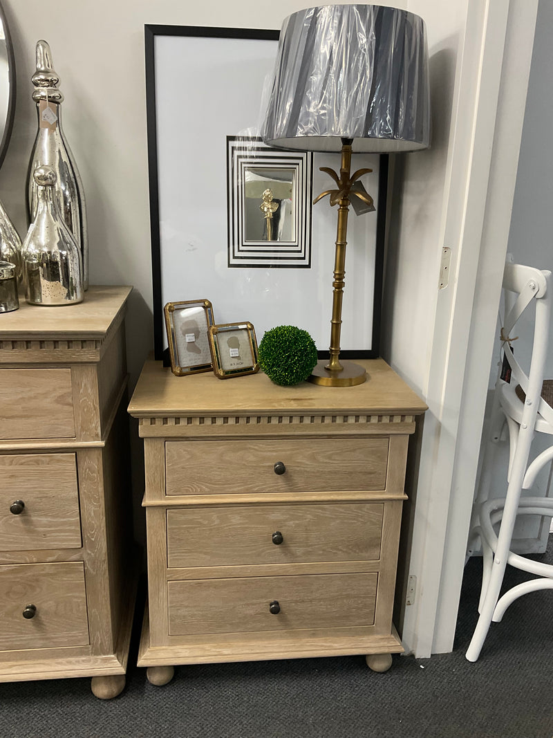 Maison French Country--Large  3 drawer bed side table-Light OAK