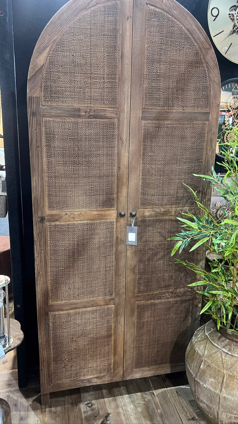 SANTORINI ARCHED OLD ELM & RATTAN CABINET - BLEACHED ELM