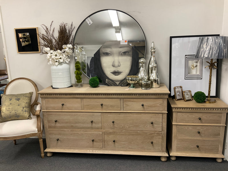 Maison French Country--Large  3 drawer bed side table-Light OAK