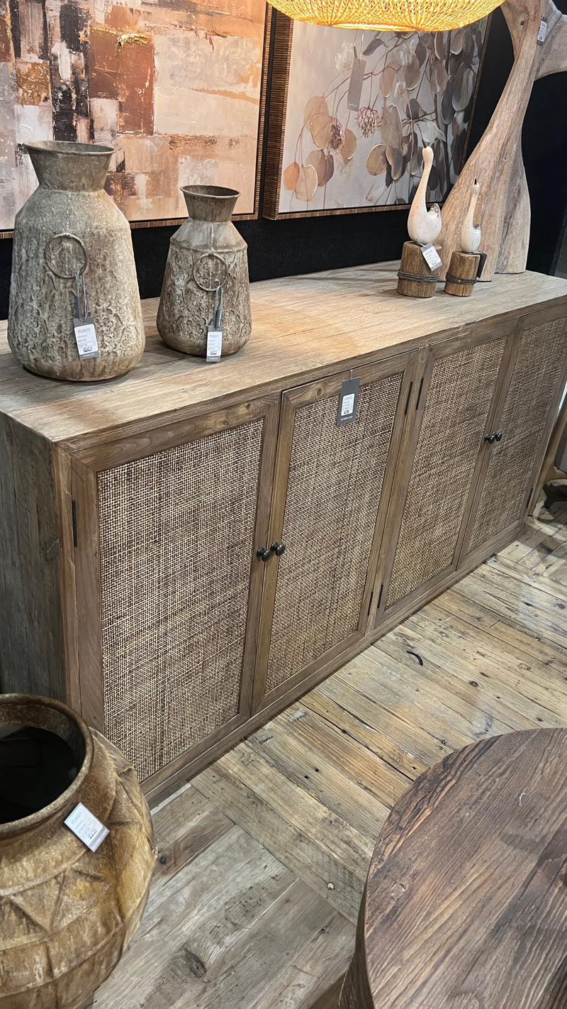 SANTORINI ELM SIDBOARD W/4 RATTAN DOORS