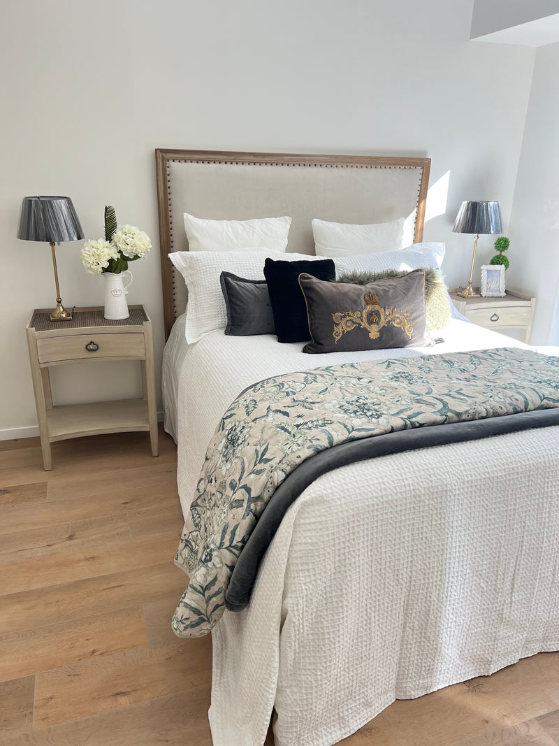 Superking/Maison French Country  OAK Headboard 150cm H/ Latte Velvet