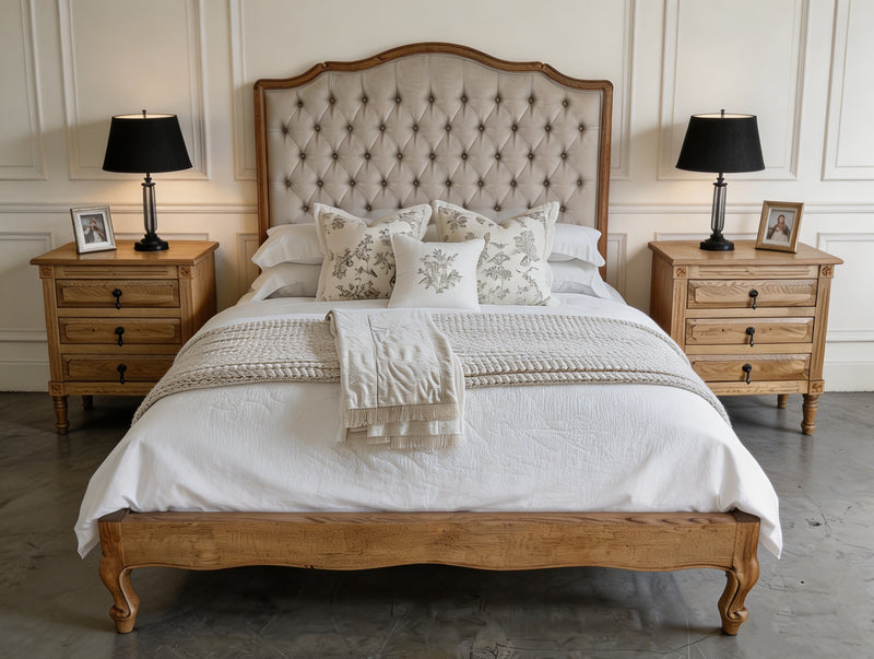 Queen French Villa OAK Bed Natural