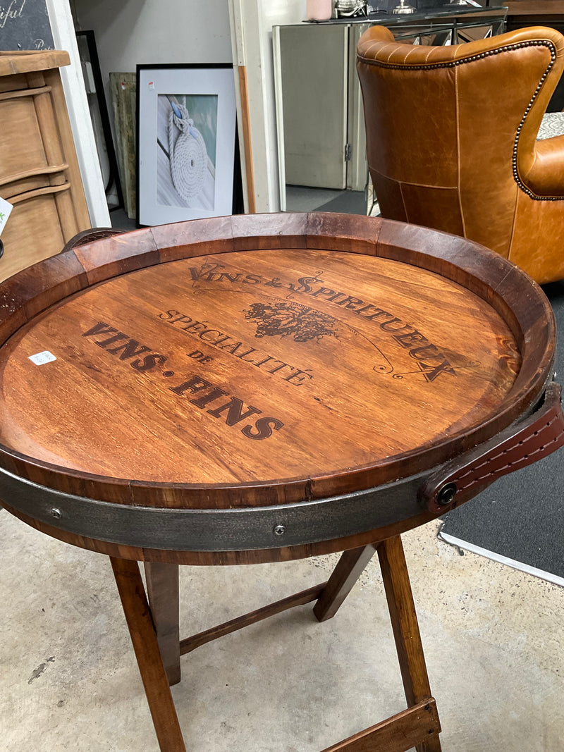 Round Barrel Tray Side Table