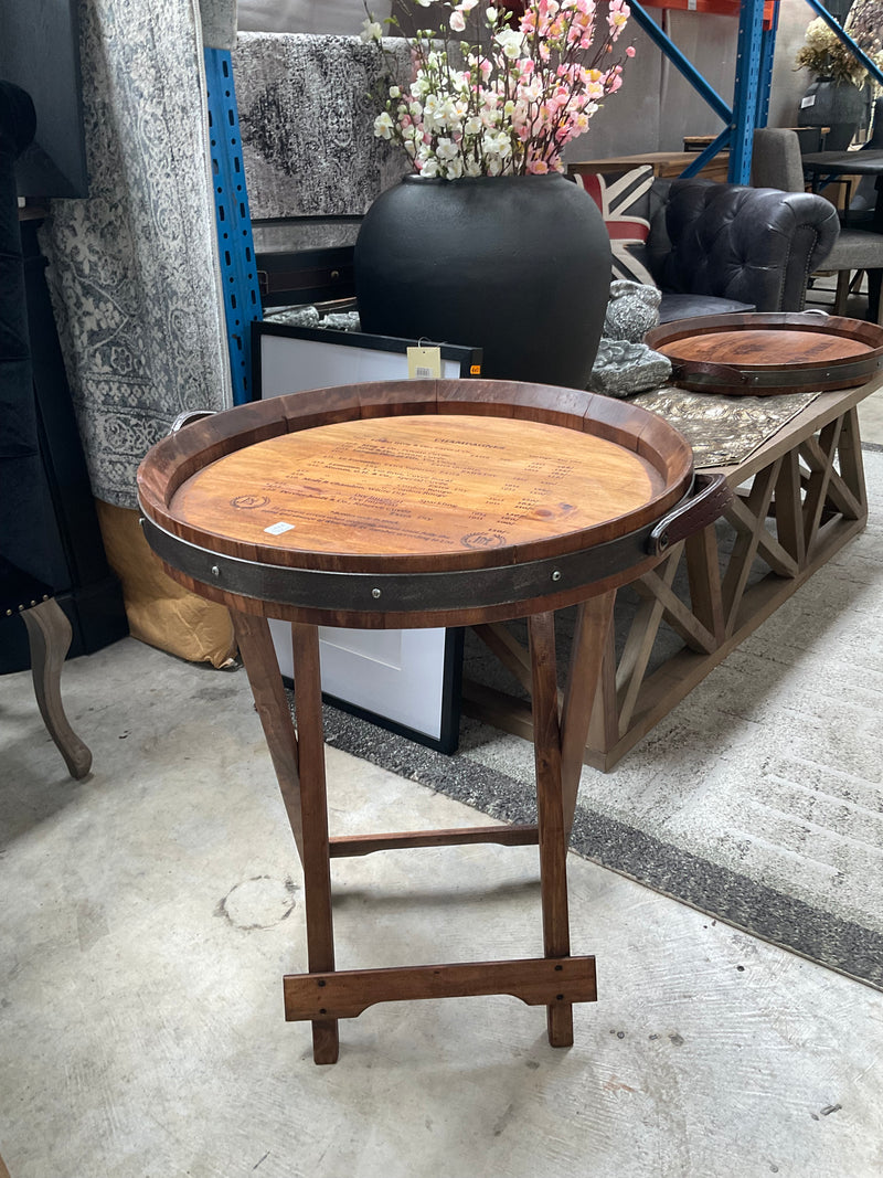 Round Barrel Tray Side Table