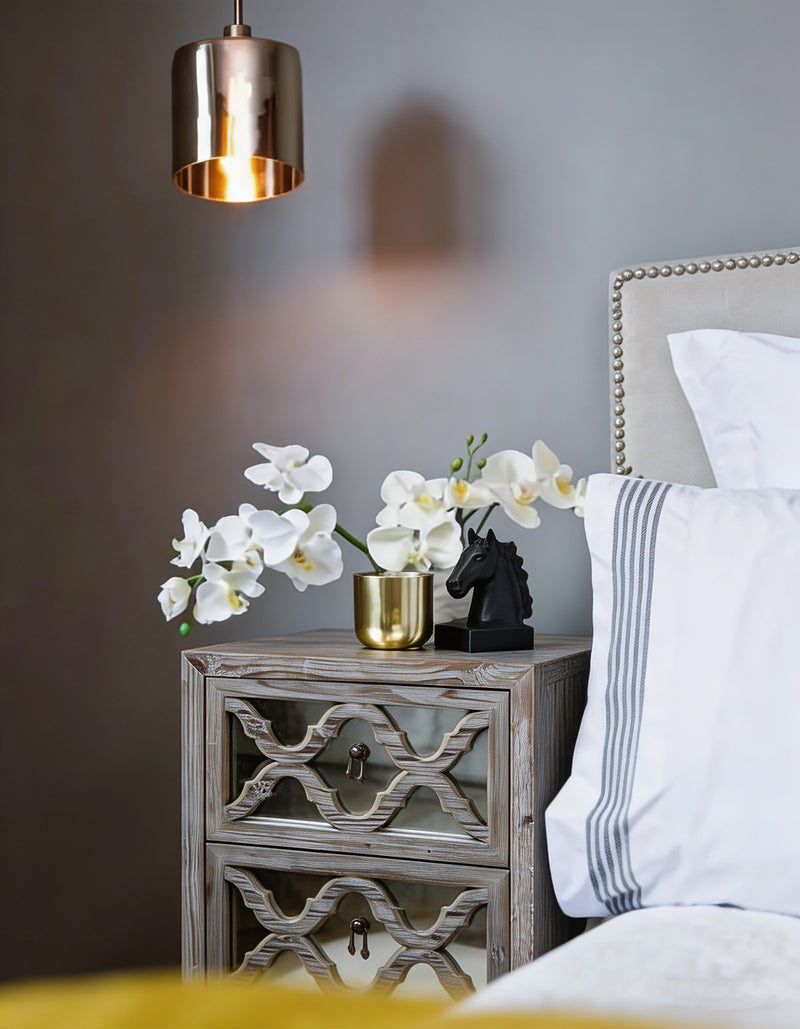 Mirrored/Wood 2 Drawer Bedside Mud Grey