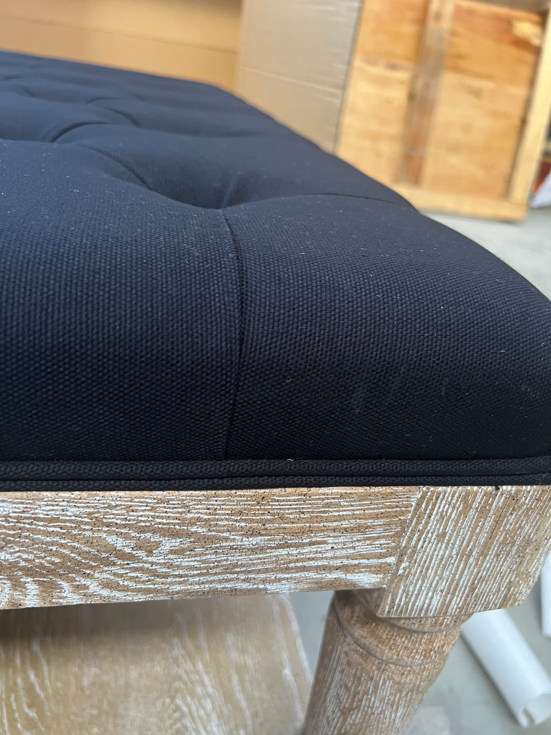 Square Tufted Linen Black Oak Coffee Table Ottoman