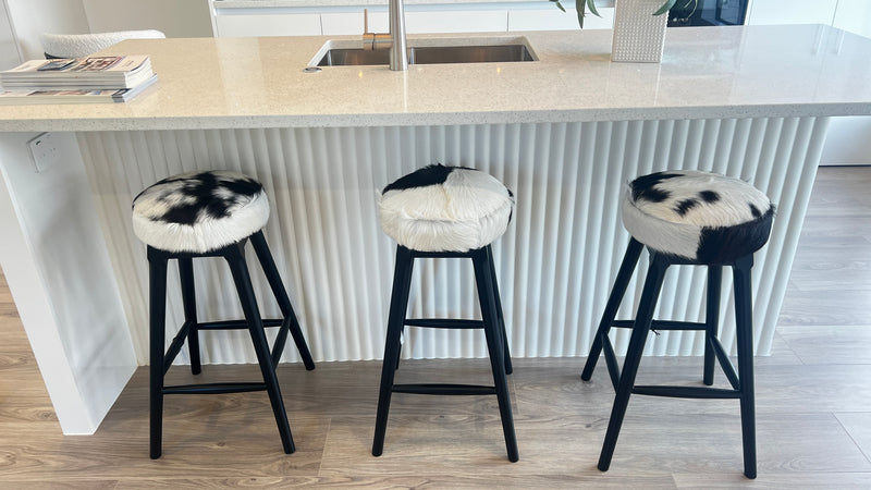 Rocko Cowhide Bar Stool Black x3