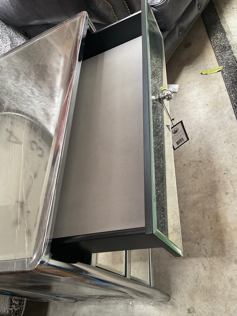 Hollywood Nickel Large Mirrored 3 Drawers Bedside