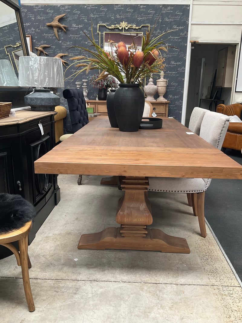 1.8-2.4m Extended  Wood Trestle Dining Table/ Natural Base