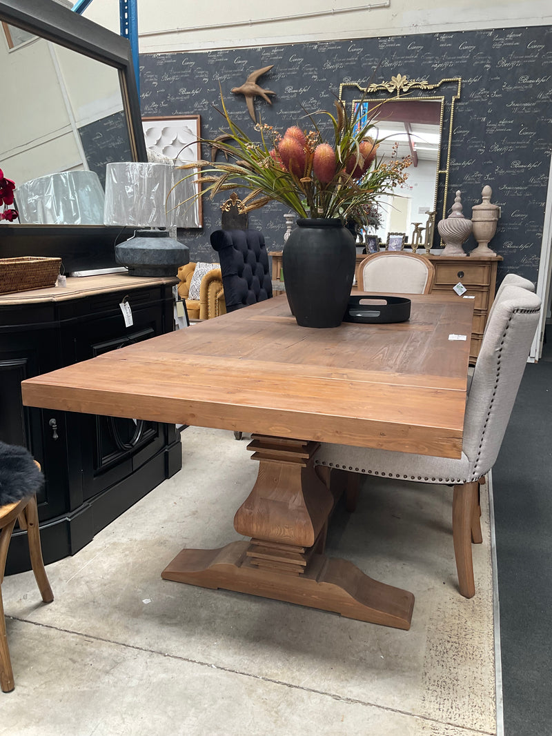 1.8-2.4m Extended  Wood Trestle Dining Table/ Natural Base