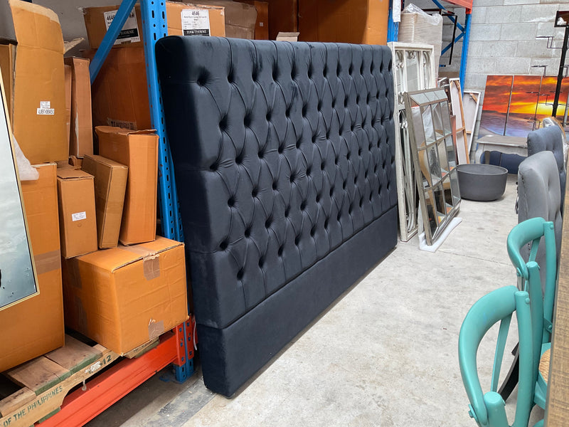 California King/ Buttoned 150cm H Black velvet Headboard