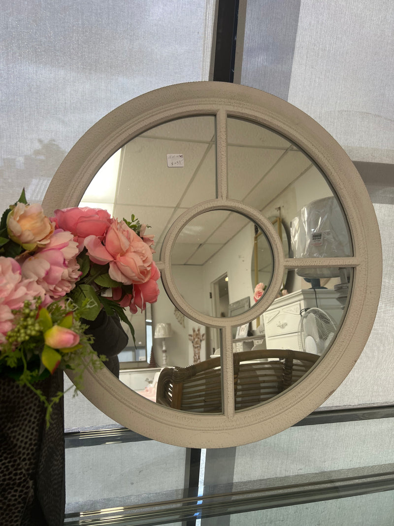 Round Window Wood White Mirror 700mm