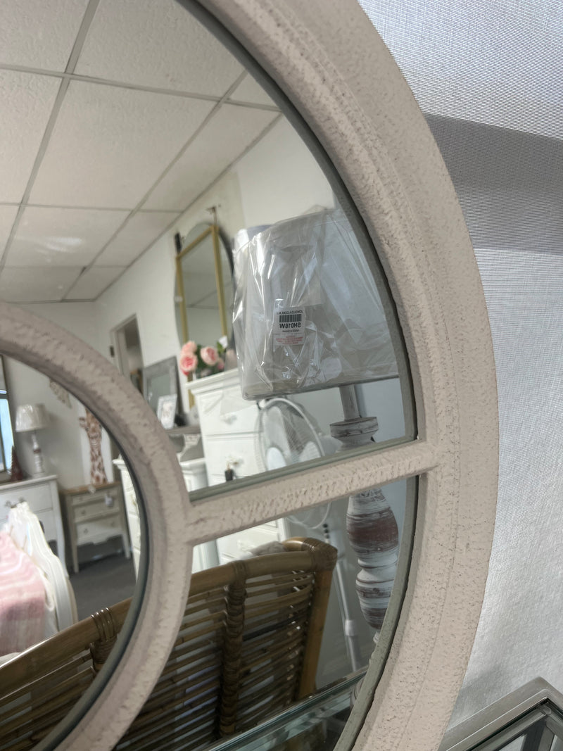Round Window Wood White Mirror 700mm