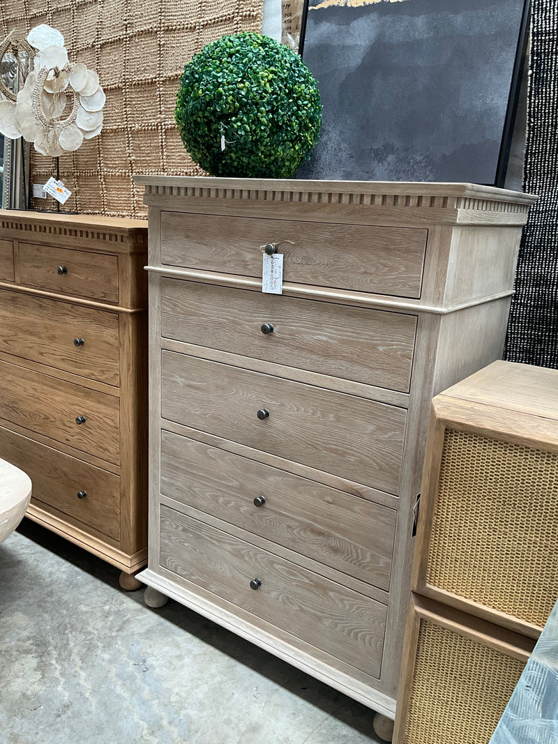 Maison French country  Oak 5 Drawers Tall Boy/Light OAK