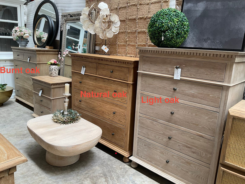 Maison French Country--Large  3 drawer bed side table-Light OAK