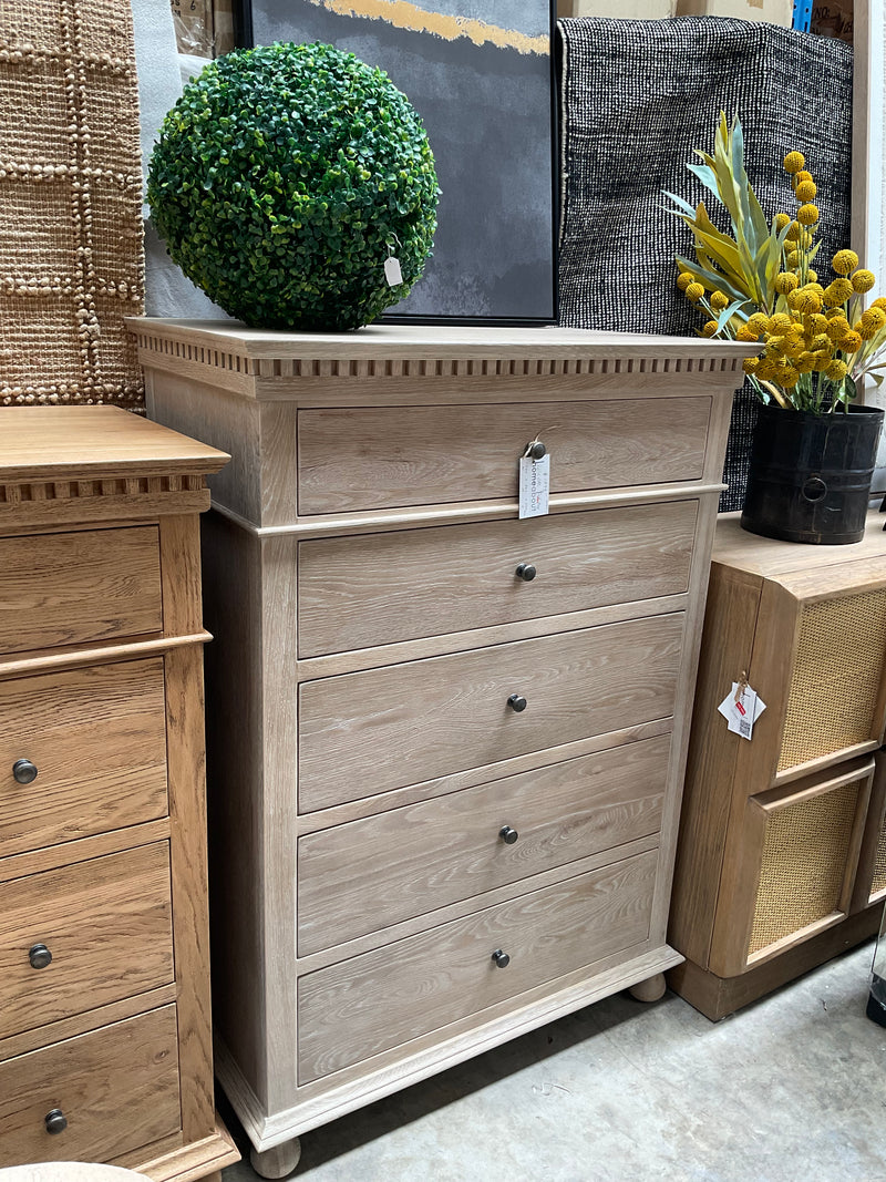 Maison French country  Oak 5 Drawers Tall Boy/Light OAK