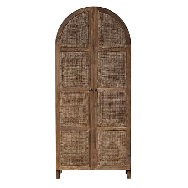 SANTORINI ARCHED OLD ELM & RATTAN CABINET - BLEACHED ELM