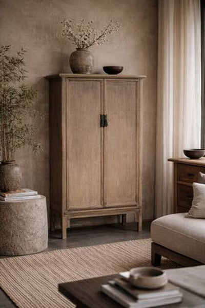 LOTUS & JADE TALL 2 DOOR CABINET - POPLAR