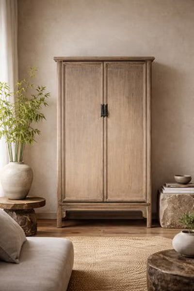 LOTUS & JADE TALL 2 DOOR CABINET - POPLAR