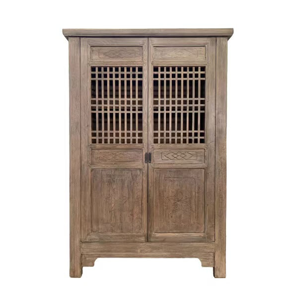 HARVEST CARVED 2 DOOR SHOWCASE CABINET - RECLAIMED ELM