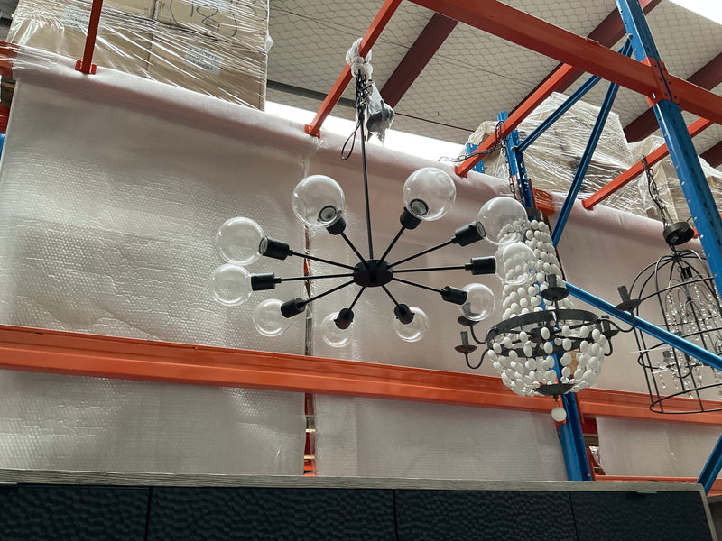 Metal Pendant Lamp w/ 10 Lights & Glass Bulbs, Antique Black