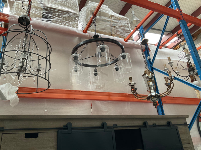 Modern Iron Chandelier w/ Glass Shades