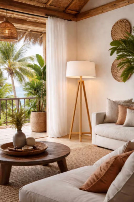 BAMBOO & LINEN FLOOR LAMP - NATURAL