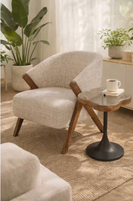 CLOVER SIDE TABLE W/GLASS LID - WALNUT/BLACK