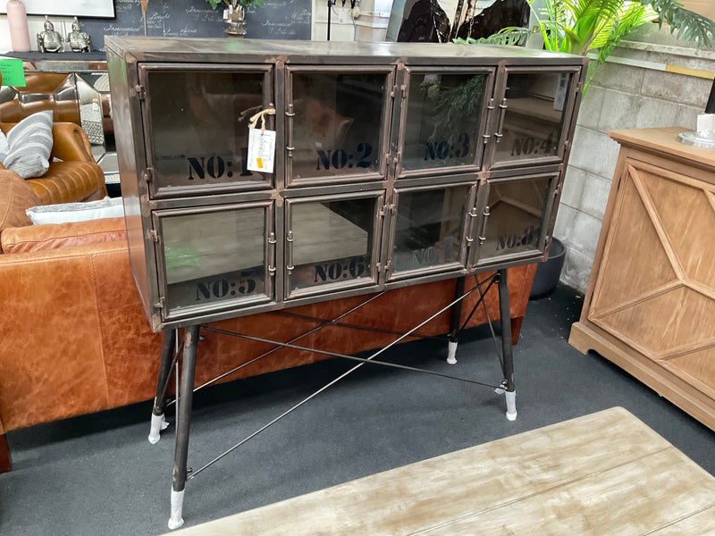 Industrial Metal 8 Windows Buffet Cabinet