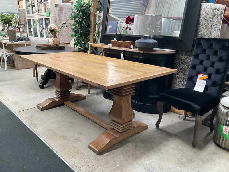 2m Oak Wood Trestle Dining Table