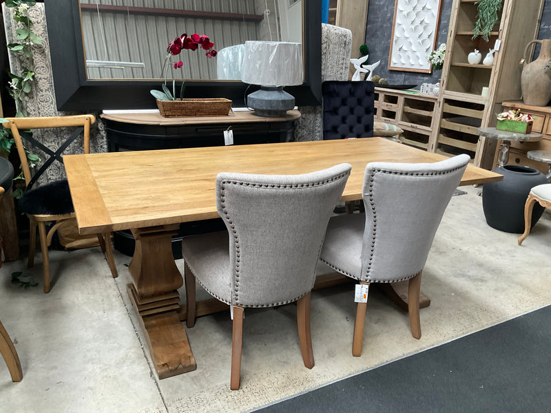 2m Oak Wood Trestle Dining Table